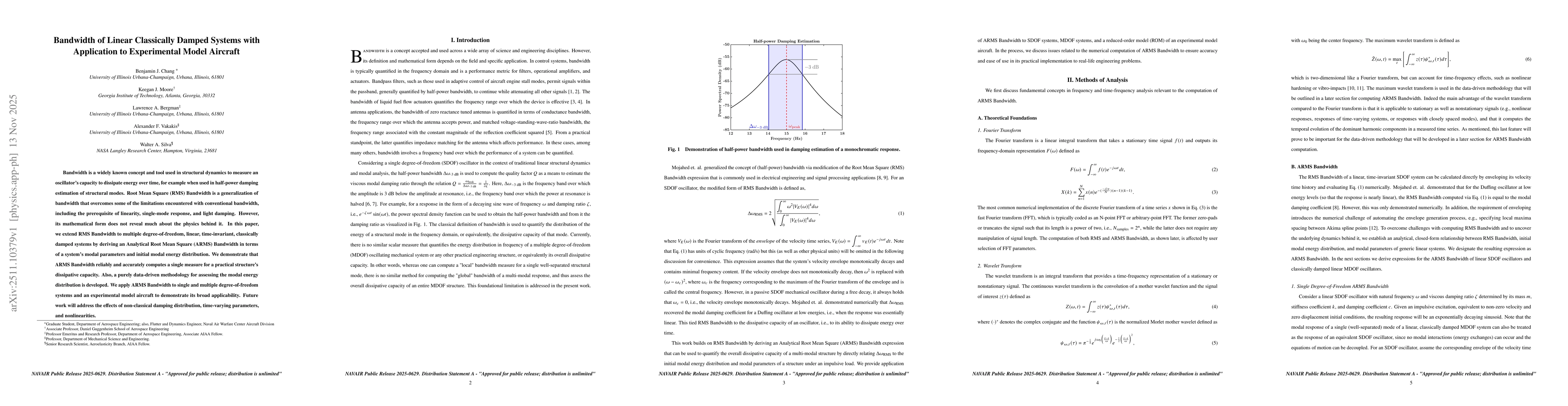Thumbnail for Bandwidth of Linear Classically Damped Systems with Application to Experimental Model Aircraft
