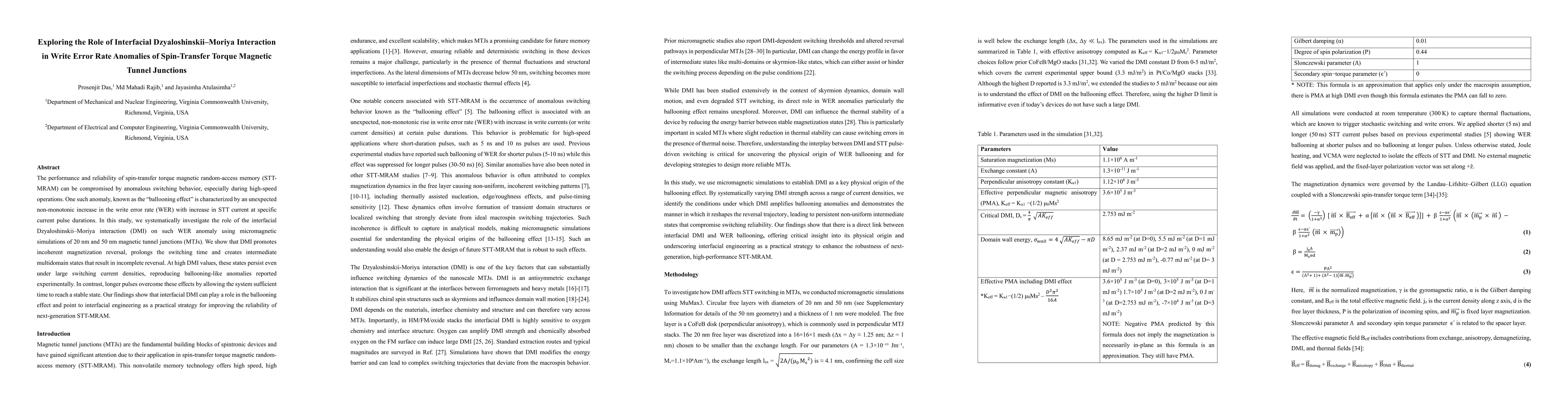 Thumbnail for Exploring the Role of Interfacial Dzyaloshinskii-Moriya Interaction in Write Error Rate Anomalies of Spin-Transfer Torque Magnetic Tunnel Junctions