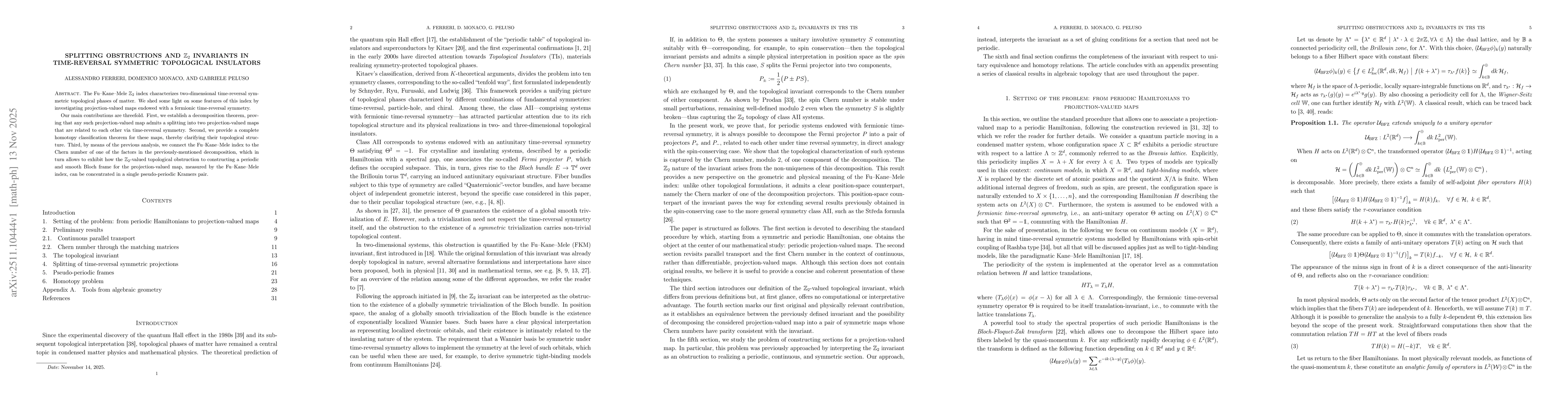 Thumbnail for Splitting obstructions and $\mathbb{Z}_2$ invariants in time-reversal symmetric topological insulators