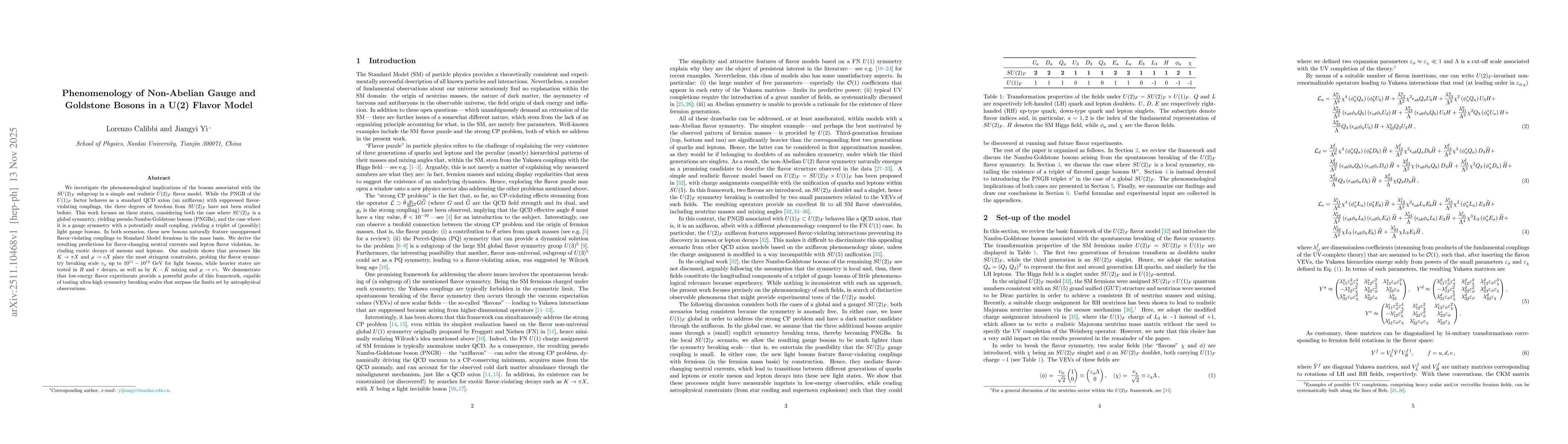 Thumbnail for Phenomenology of Non-Abelian Gauge and Goldstone Bosons in a U(2) Flavor Model
