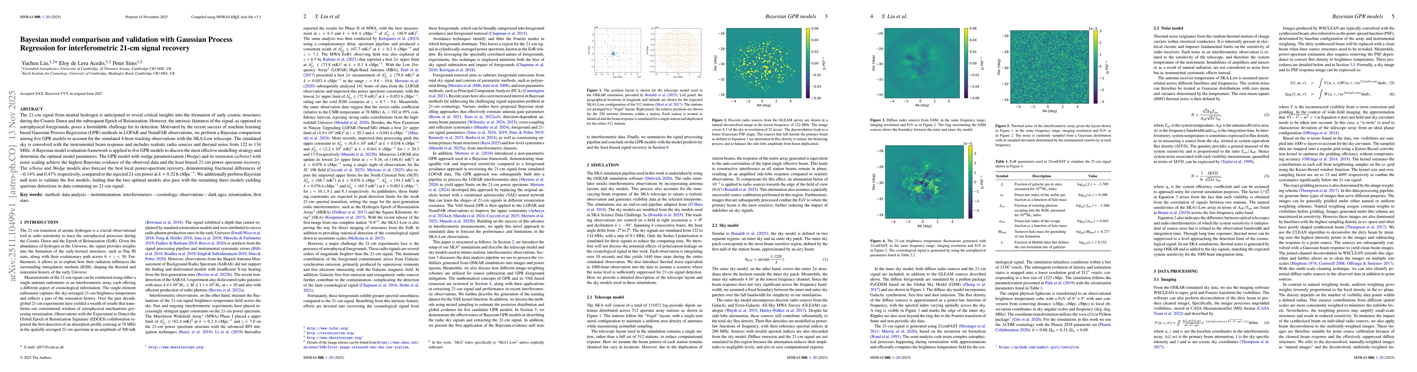 Thumbnail for Bayesian model comparison and validation with Gaussian Process Regression for interferometric 21-cm signal recovery