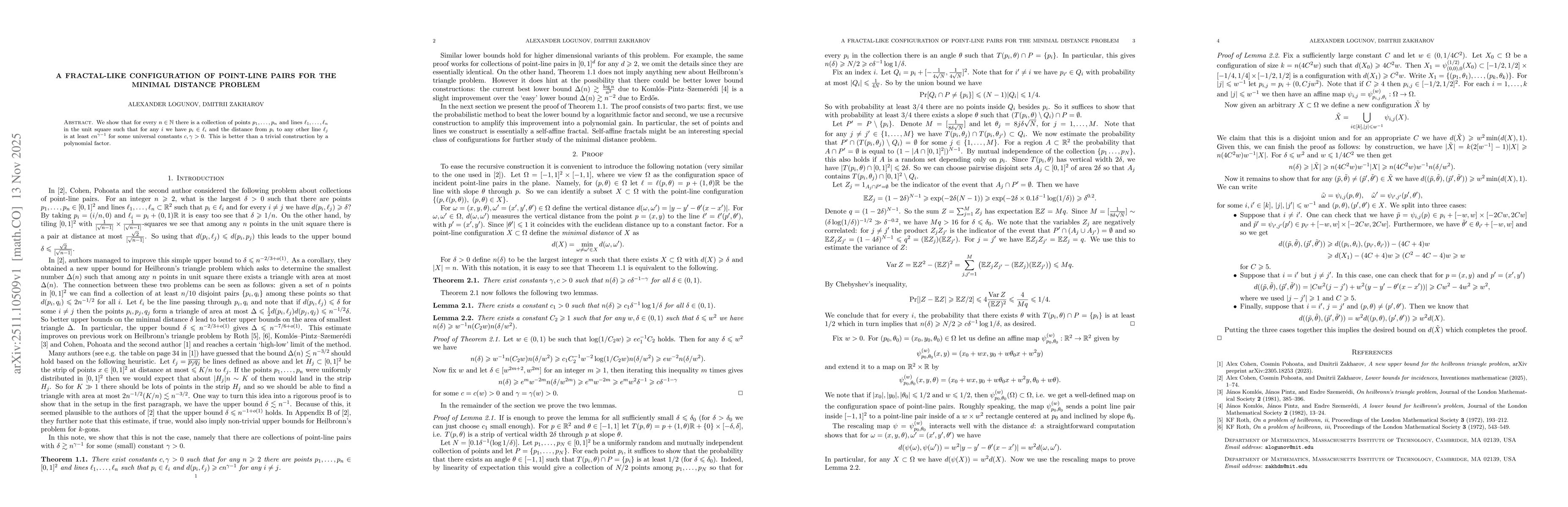 Thumbnail for A fractal-like configuration of point-line pairs for the minimal distance problem