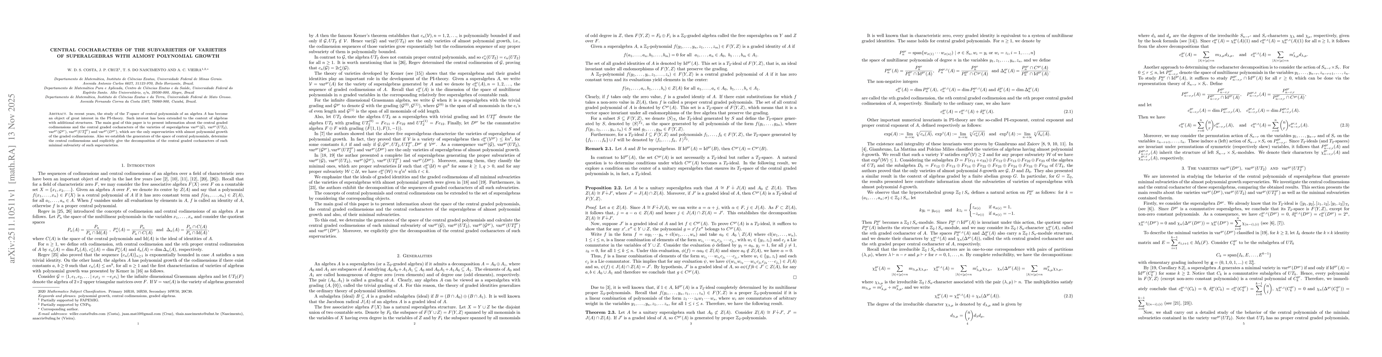 Thumbnail for Central cocharacters of the subvarieties of varieties of superalgebras with almost polynomial growth