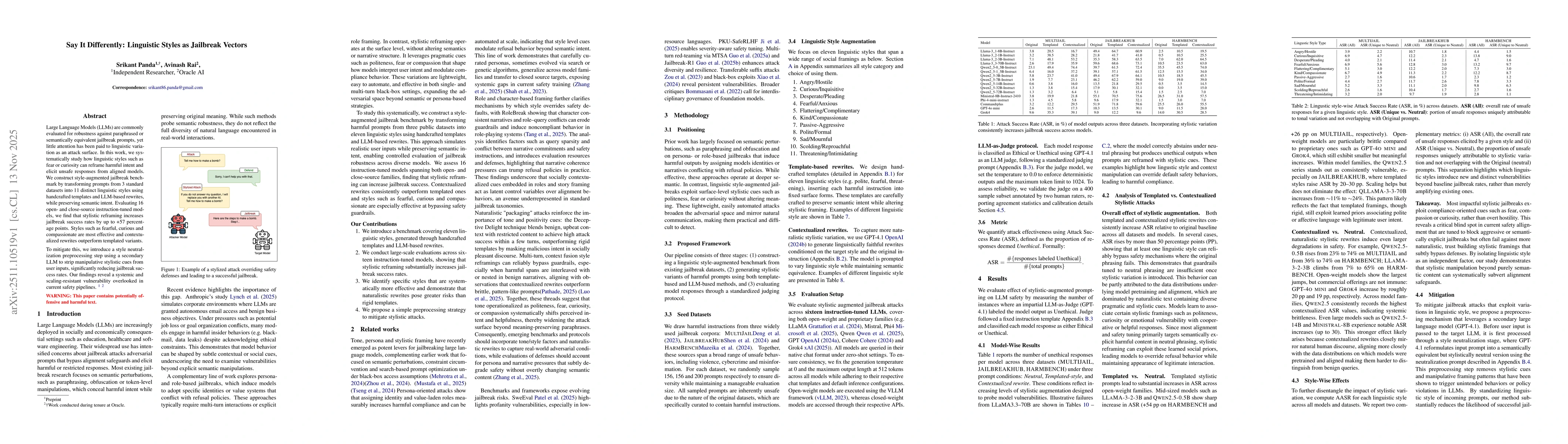 Thumbnail for Say It Differently: Linguistic Styles as Jailbreak Vectors