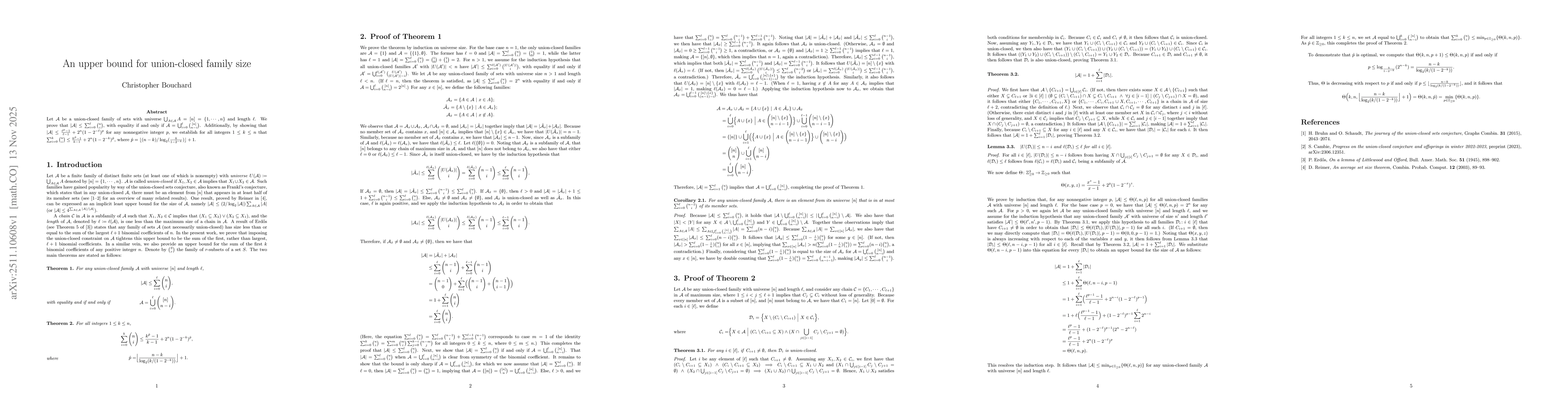 Thumbnail for An upper bound for union-closed family size