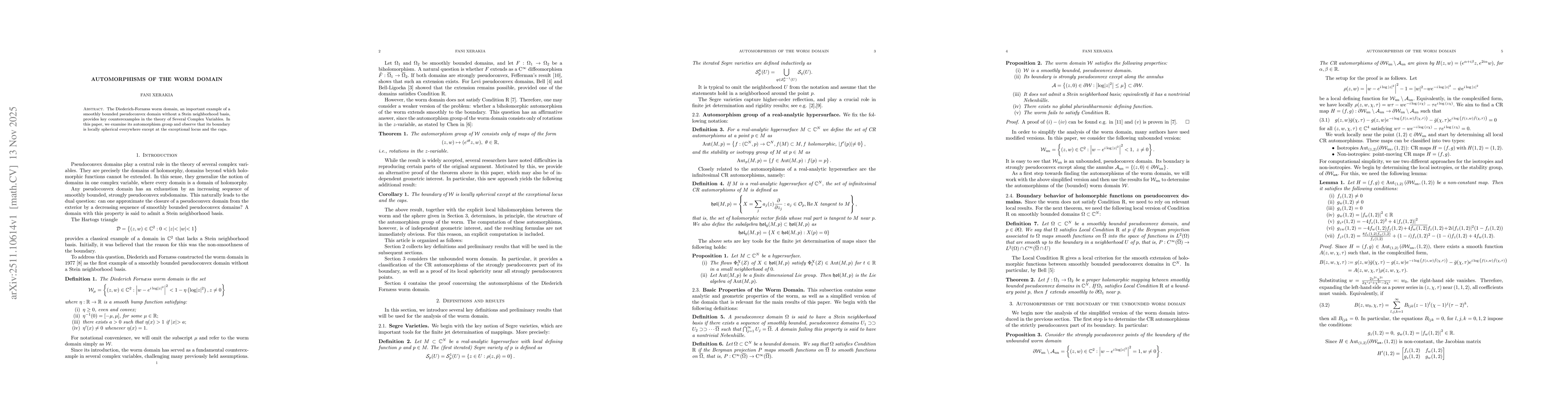 Thumbnail for Automorphisms of the Worm Domain