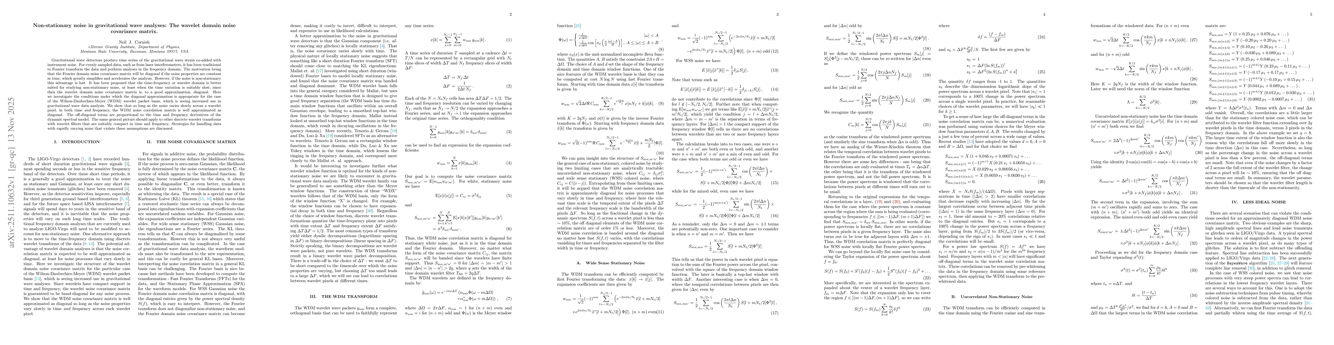 Thumbnail for Non-stationary noise in gravitational wave analyses: The wavelet domain noise covariance matrix