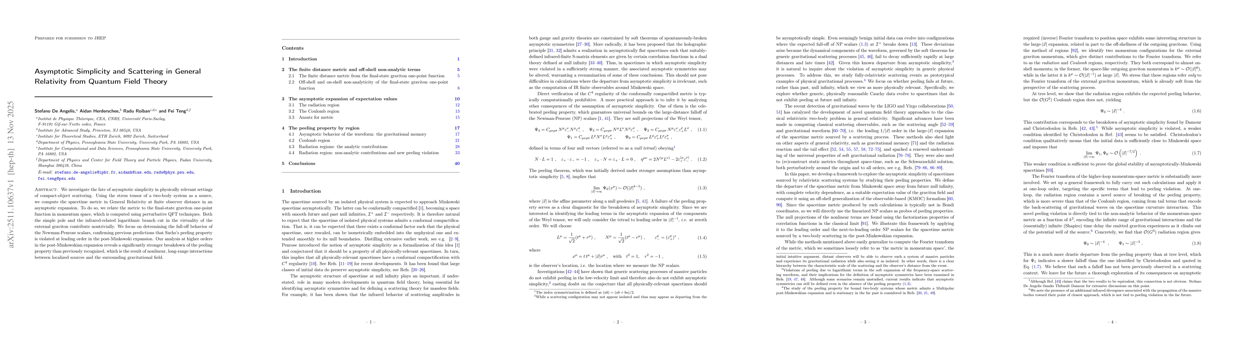 Thumbnail for Asymptotic Simplicity and Scattering in General Relativity from Quantum Field Theory