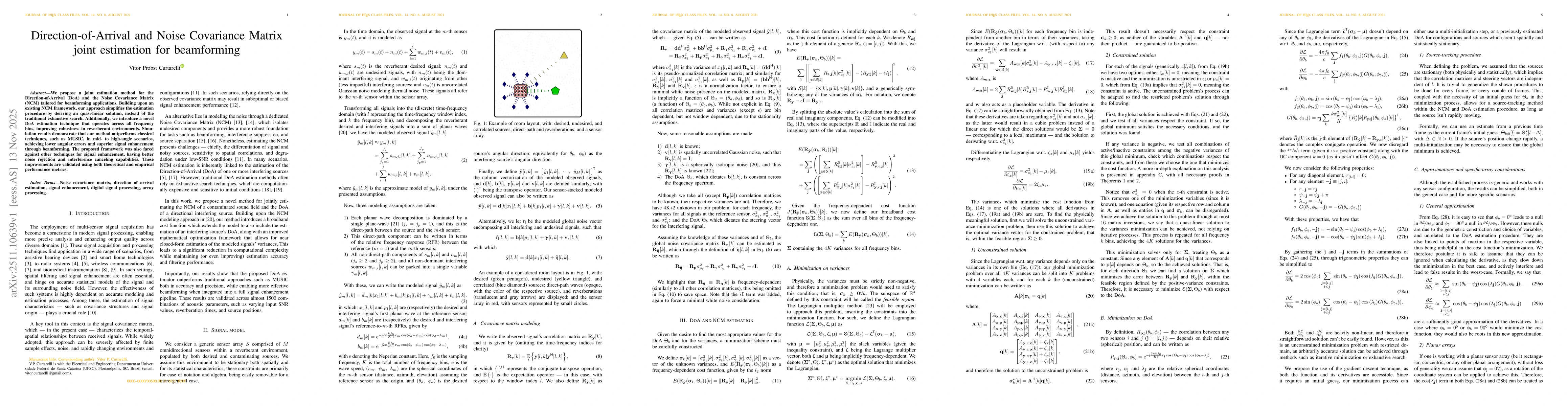 Thumbnail for Direction-of-Arrival and Noise Covariance Matrix joint estimation for beamforming