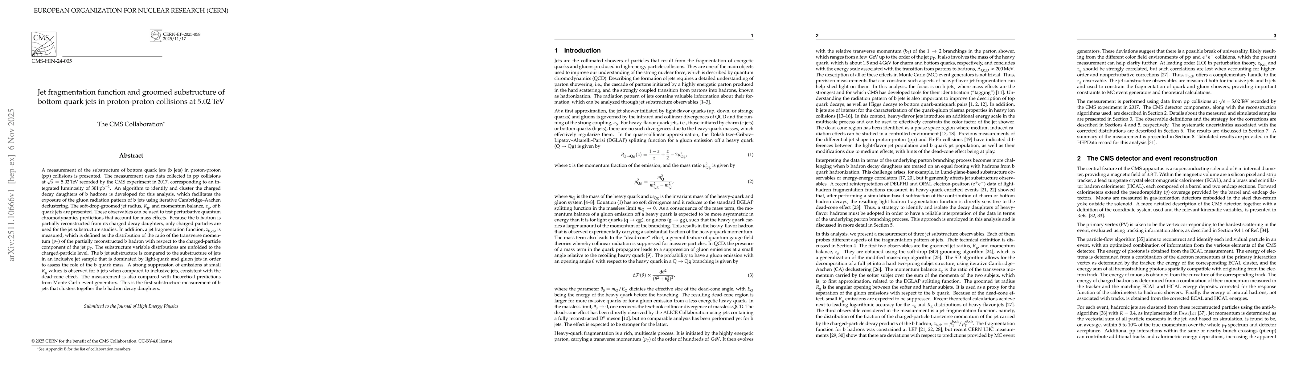 Thumbnail for Jet fragmentation function and groomed substructure of bottom quark jets in proton-proton collisions at 5.02 TeV