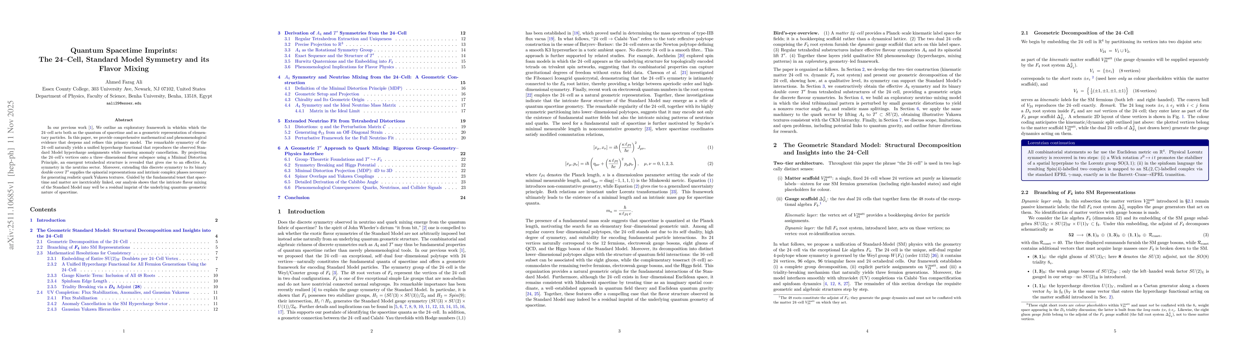Thumbnail for Quantum Spacetime Imprints: The 24-Cell, Standard Model Symmetry and Its Flavor Mixing