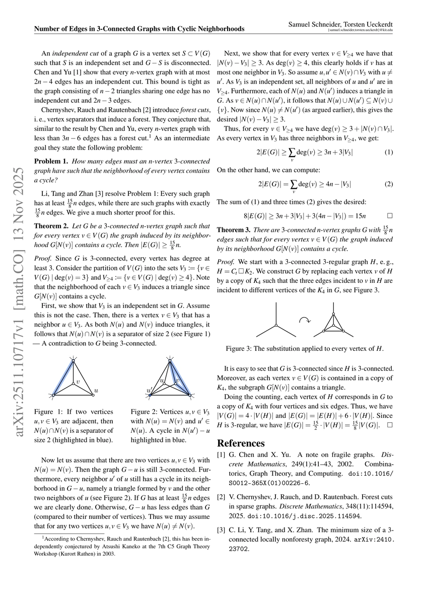 Thumbnail for Number of Edges in 3-Connected Graphs with Cyclic Neighborhoods