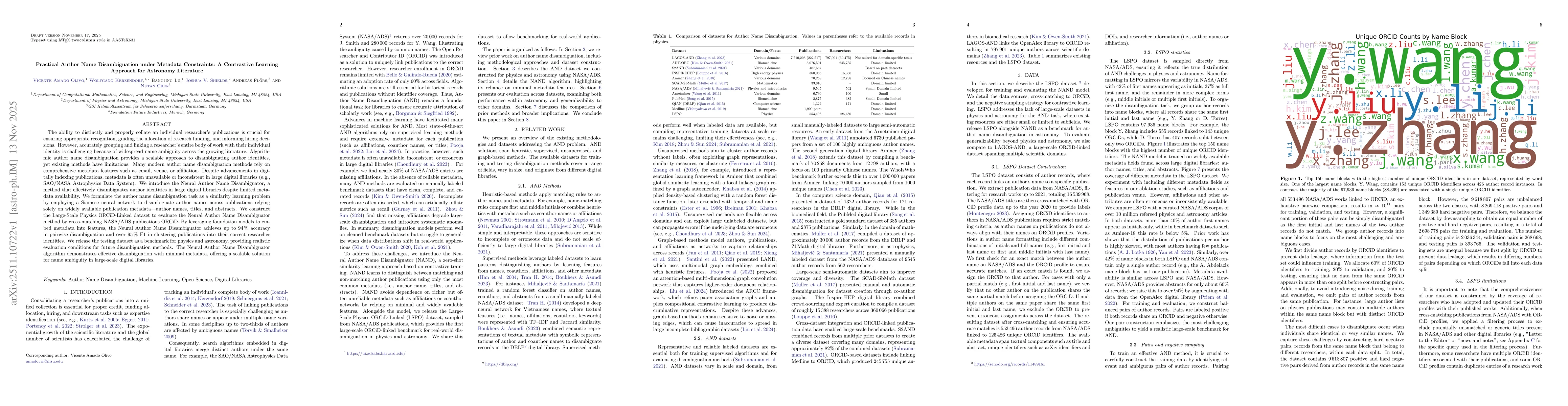 Thumbnail for Practical Author Name Disambiguation under Metadata Constraints: A Contrastive Learning Approach for Astronomy Literature
