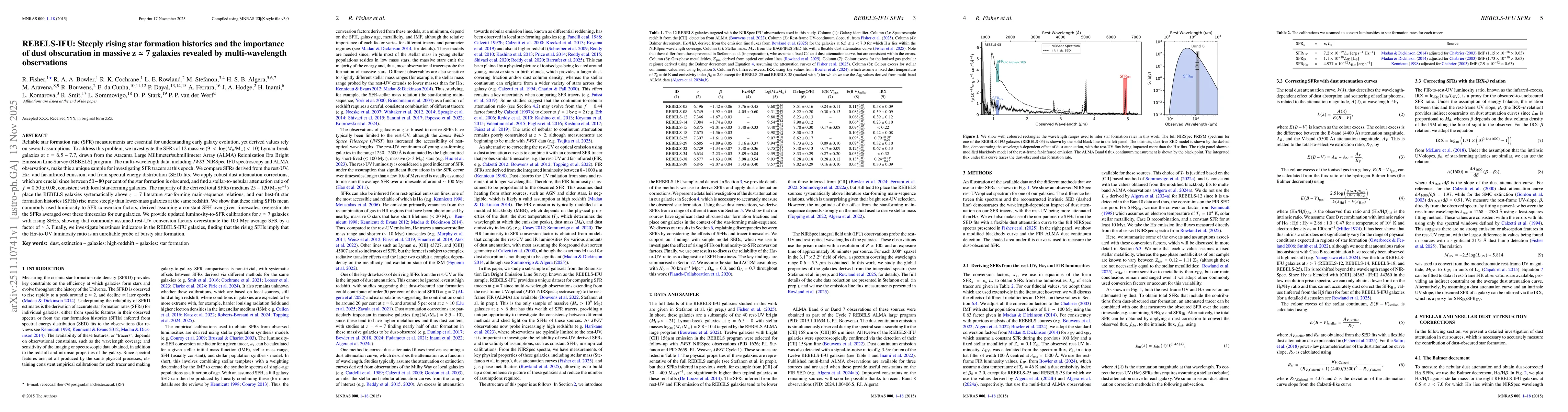 Thumbnail for REBELS-IFU: Steeply rising star formation histories and the importance of dust obscuration in massive $z \simeq7$ galaxies revealed by multi-wavelength observations