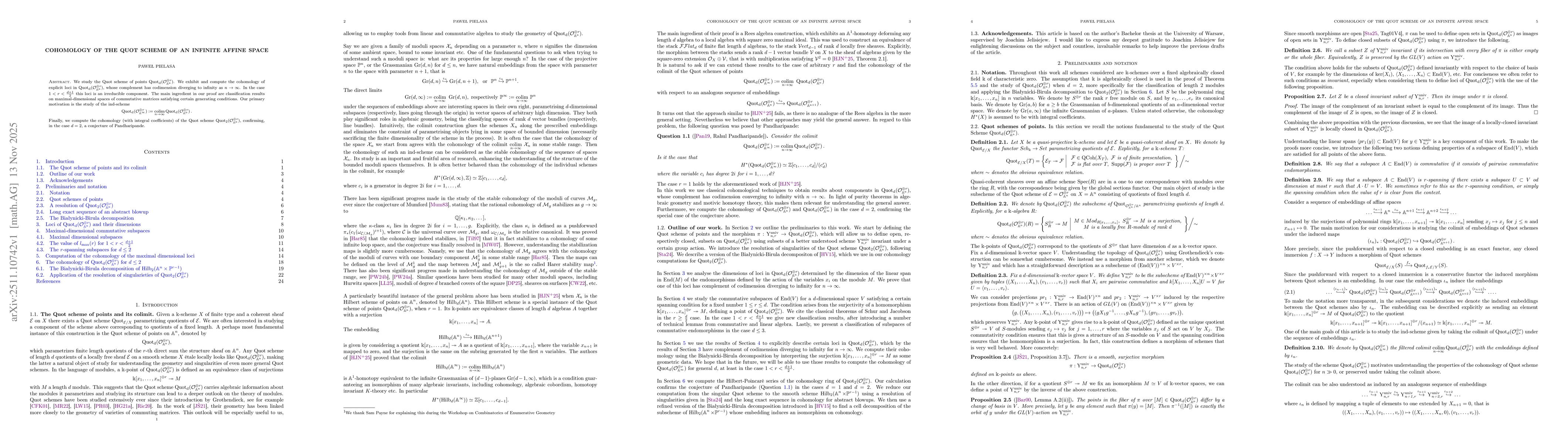 Thumbnail for Cohomology of the Quot scheme of an infinite affine space