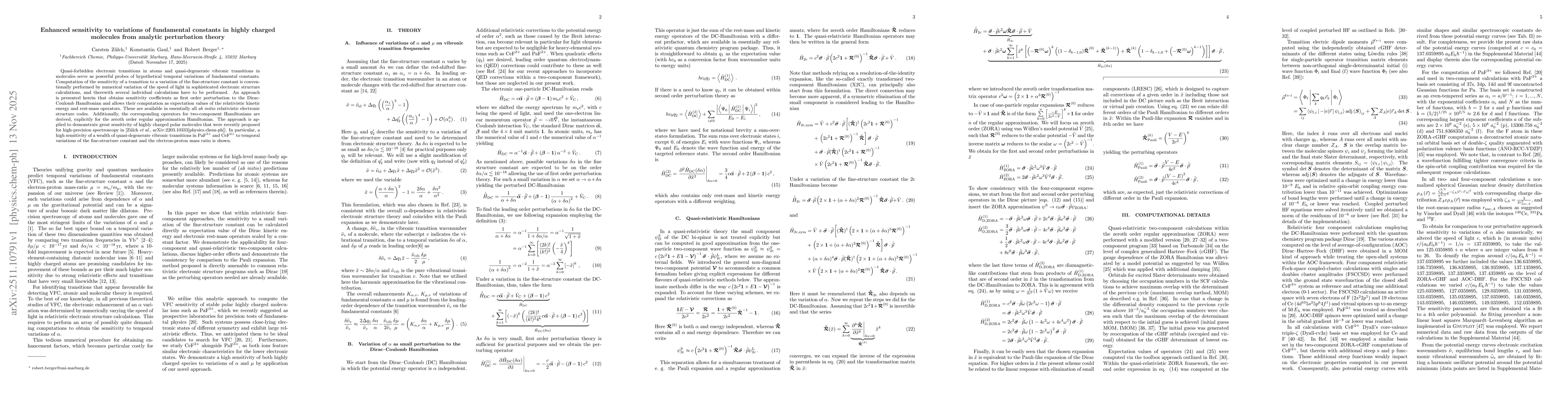 Thumbnail for Enhanced sensitivity to variations of fundamental constants in highly charged molecules from analytic perturbation theory