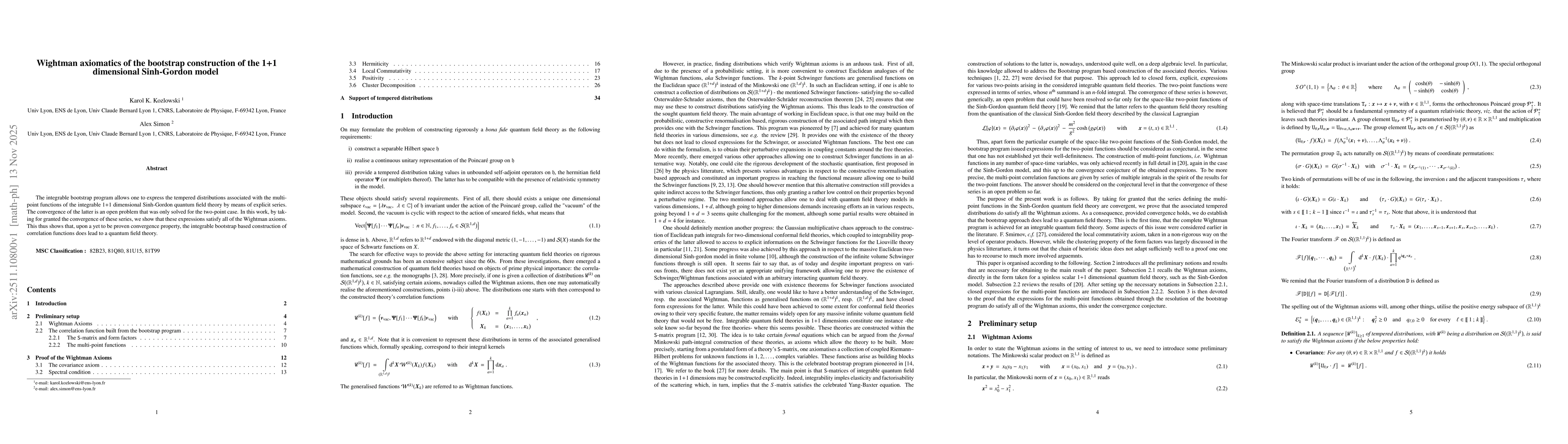 Thumbnail for Wightman axiomatics of the bootstrap construction of the 1+1 dimensional Sinh-Gordon model