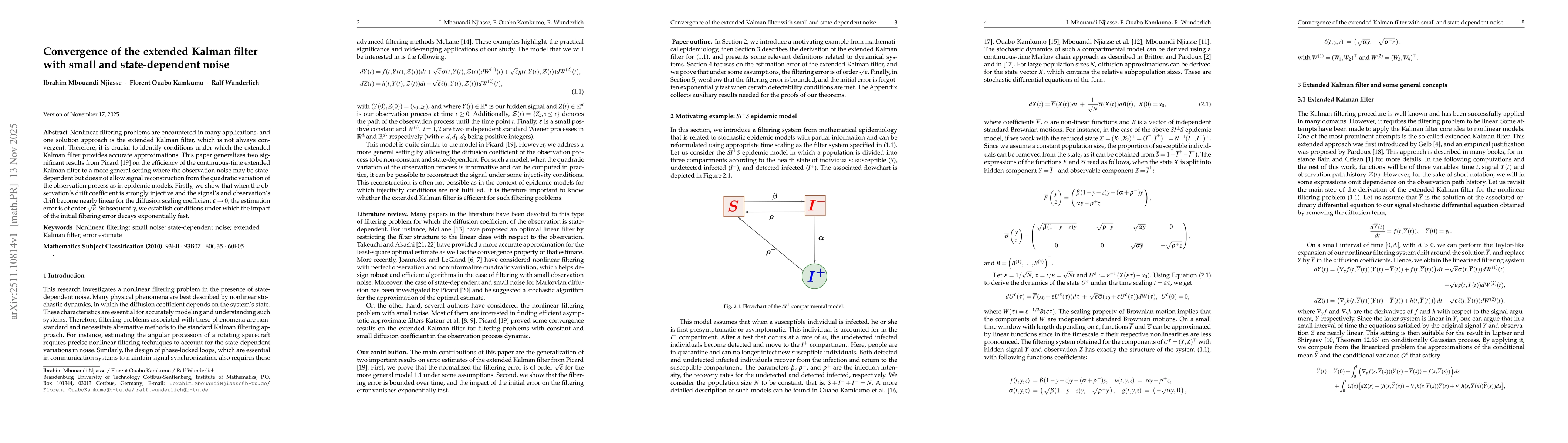 Thumbnail for Convergence of the extended Kalman filter with small and state-dependent noise