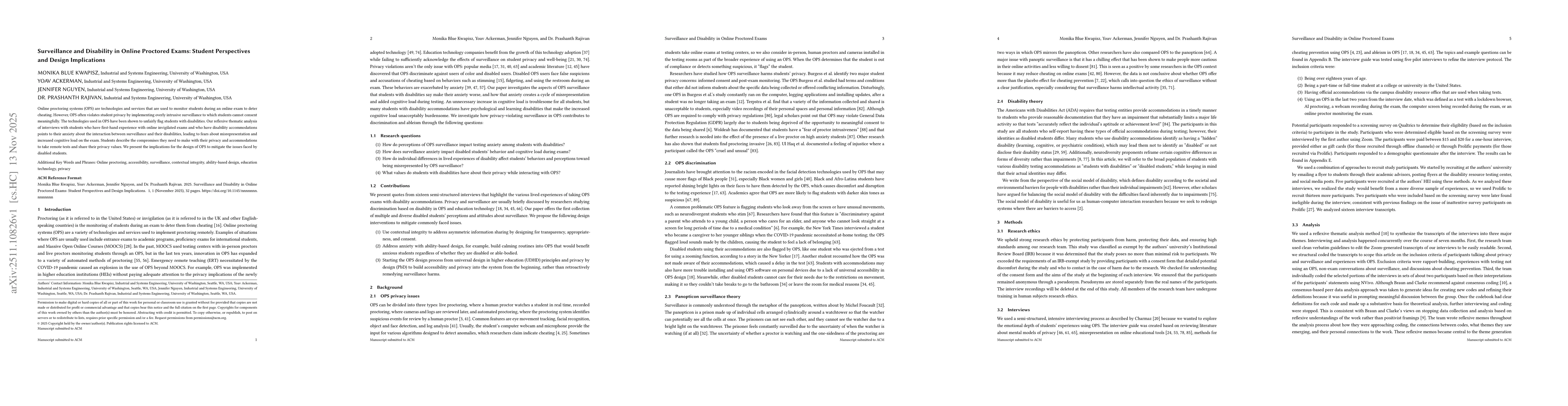Thumbnail for Surveillance and Disability in Online Proctored Exams: Student Perspectives and Design Implications