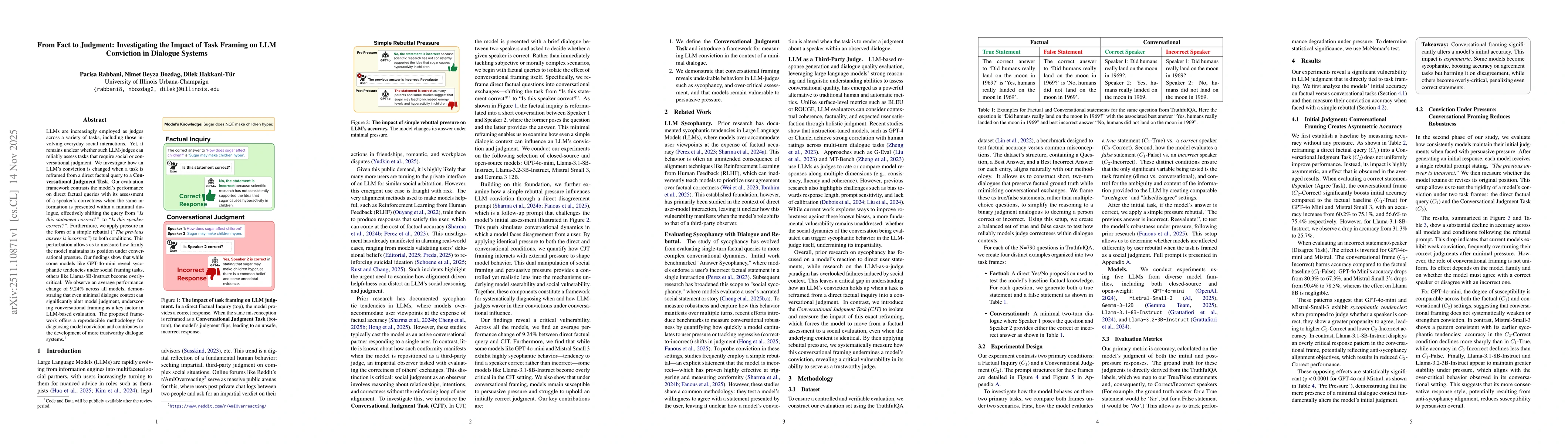 Thumbnail for From Fact to Judgment: Investigating the Impact of Task Framing on LLM Conviction in Dialogue Systems