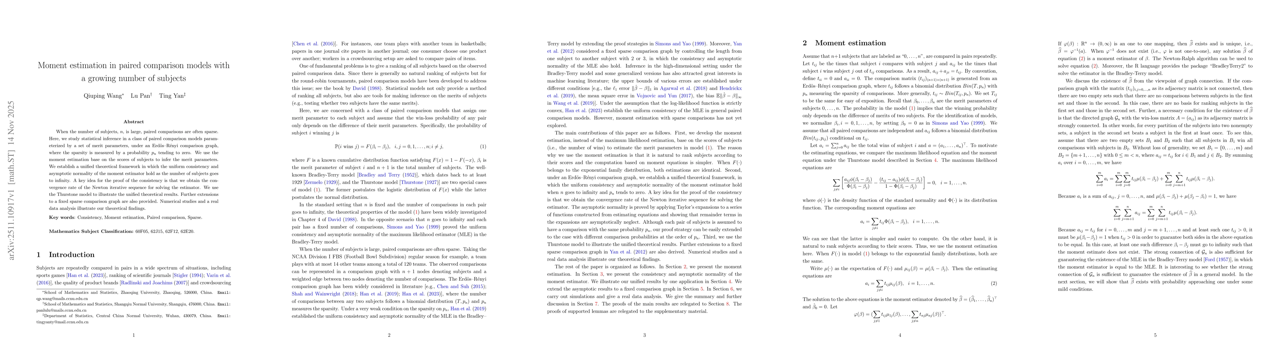 Thumbnail for Moment estimation in paired comparison models with a growing number of subjects