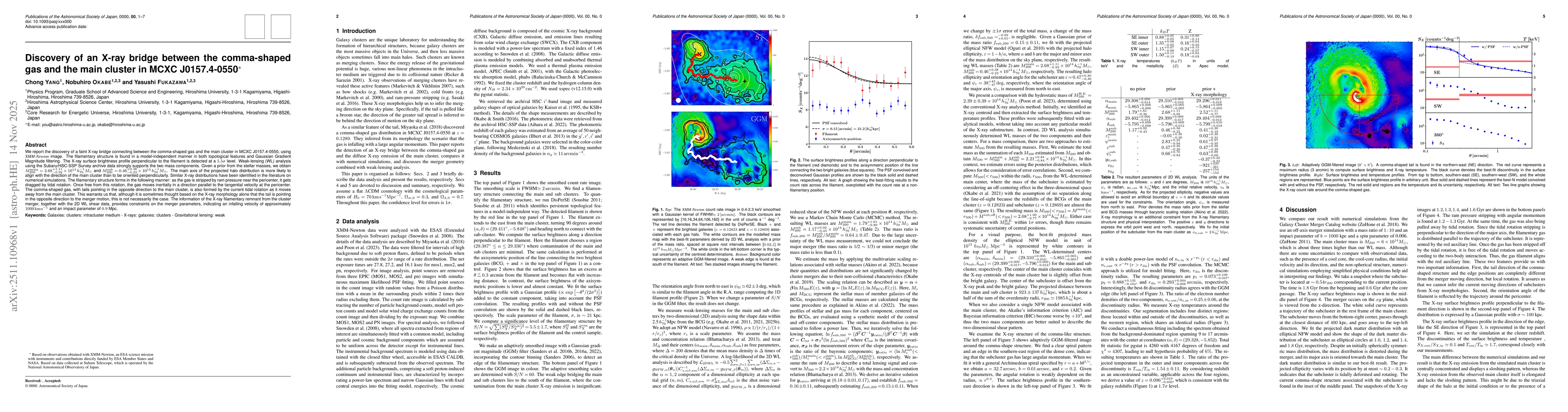 Thumbnail for Discovery of an X-ray bridge between the comma-shaped gas and the main cluster in MCXC J0157.4-0550