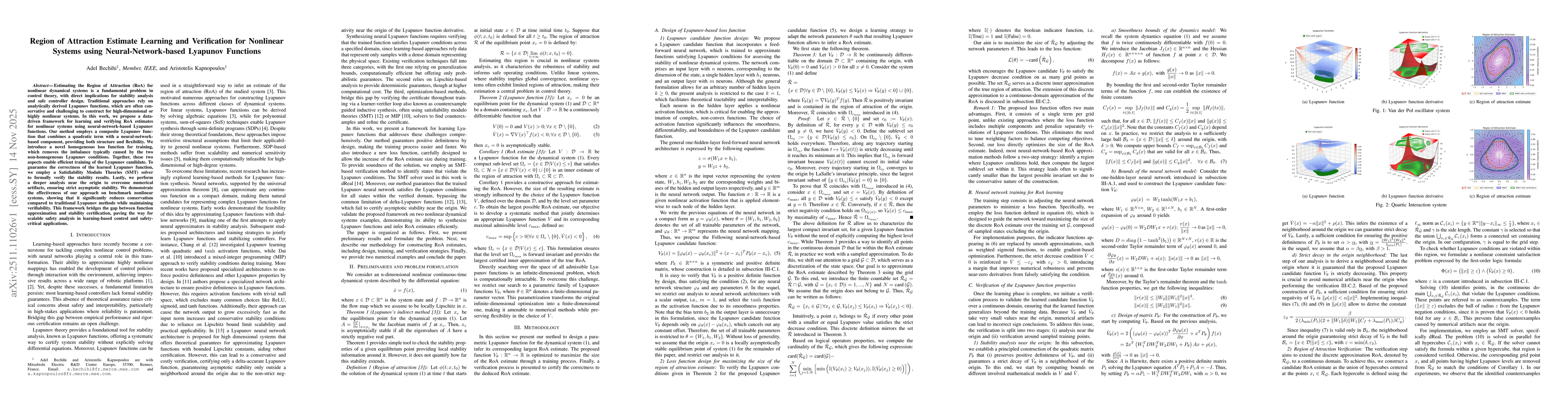 Thumbnail for Region of Attraction Estimate Learning and Verification for Nonlinear Systems using Neural-Network-based Lyapunov Functions