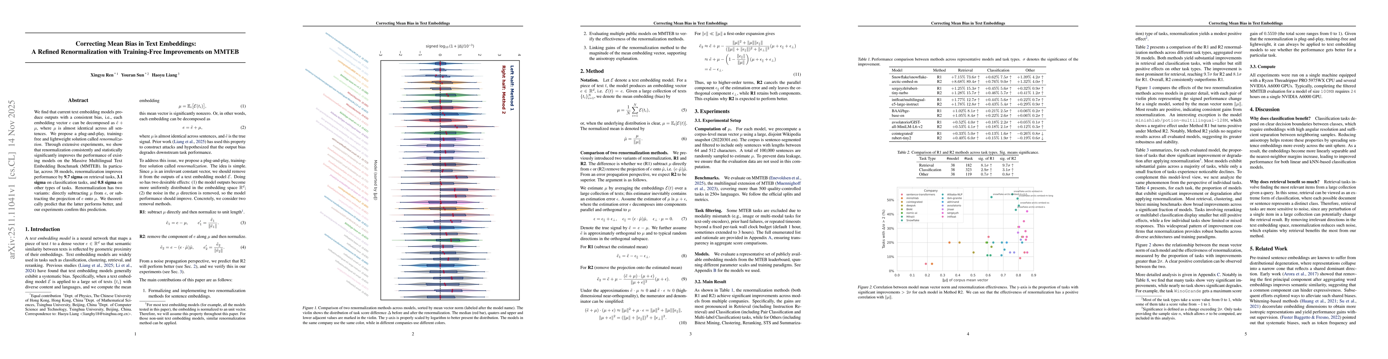 Thumbnail for Correcting Mean Bias in Text Embeddings: A Refined Renormalization with Training-Free Improvements on MMTEB