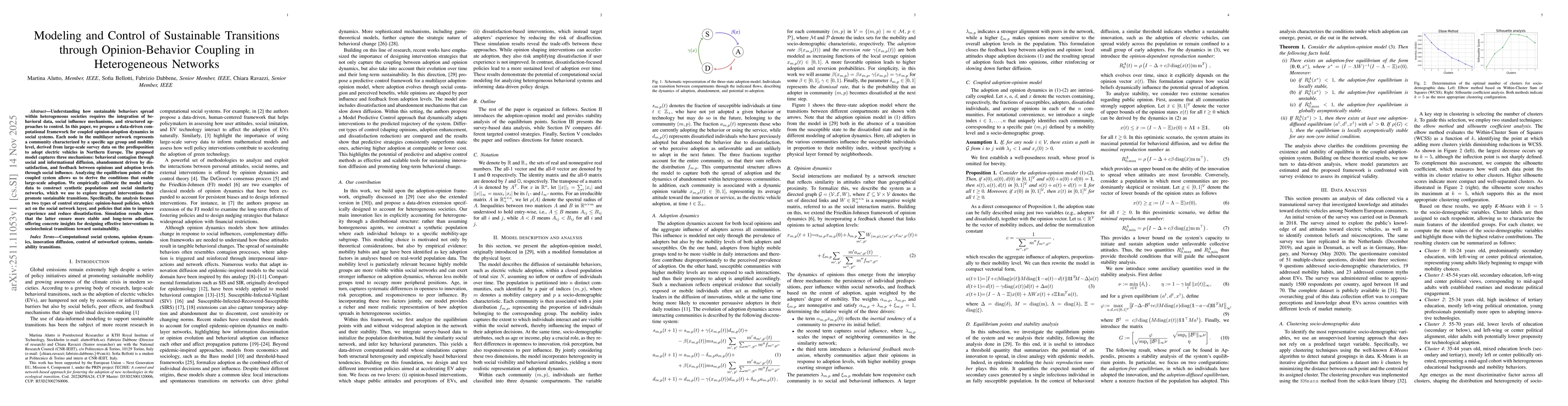 Thumbnail for Modeling and Control of Sustainable Transitions through Opinion-Behavior Coupling in Heterogeneous Networks