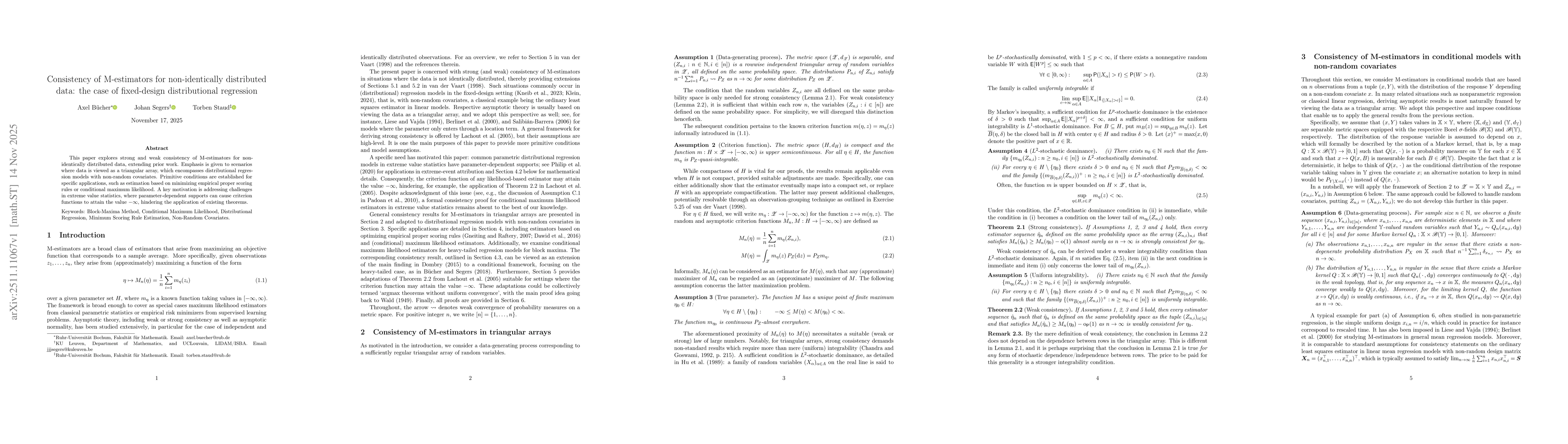 Thumbnail for Consistency of M-estimators for non-identically distributed data: the case of fixed-design distributional regression