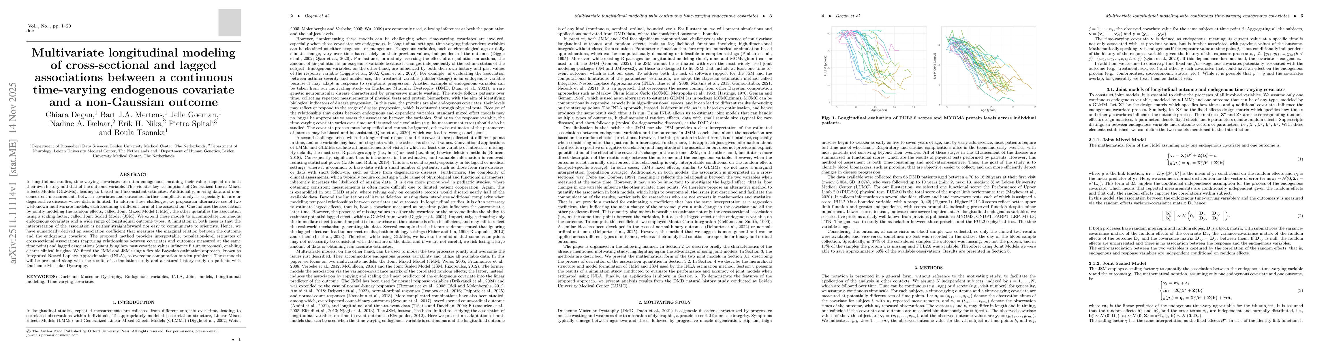 Thumbnail for Multivariate longitudinal modeling of cross-sectional and lagged associations between a continuous time-varying endogenous covariate and a non-Gaussian outcome