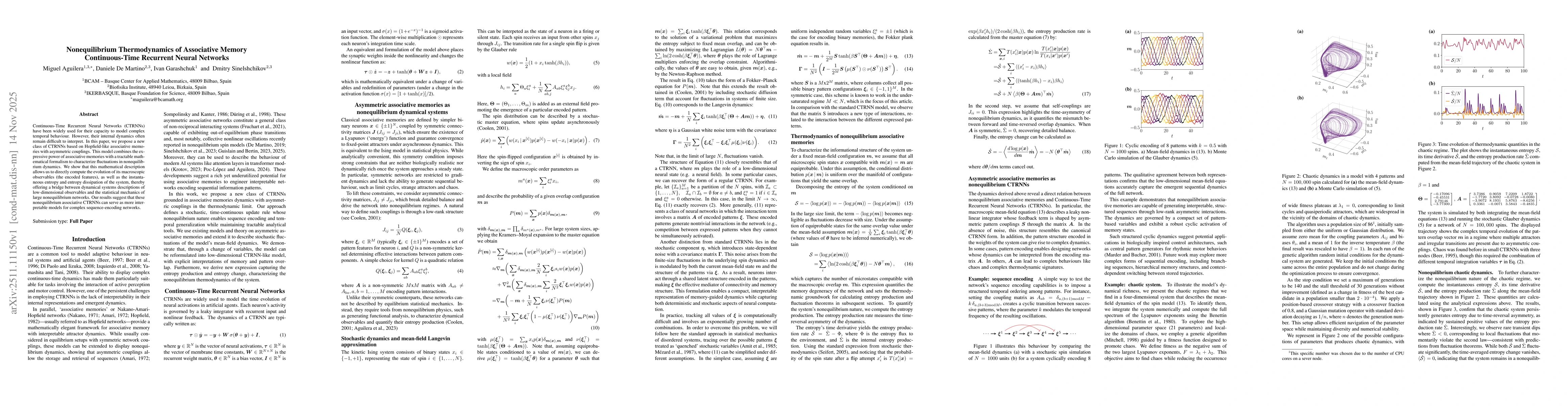 Thumbnail for Nonequilibrium Thermodynamics of Associative Memory Continuous-Time Recurrent Neural Networks