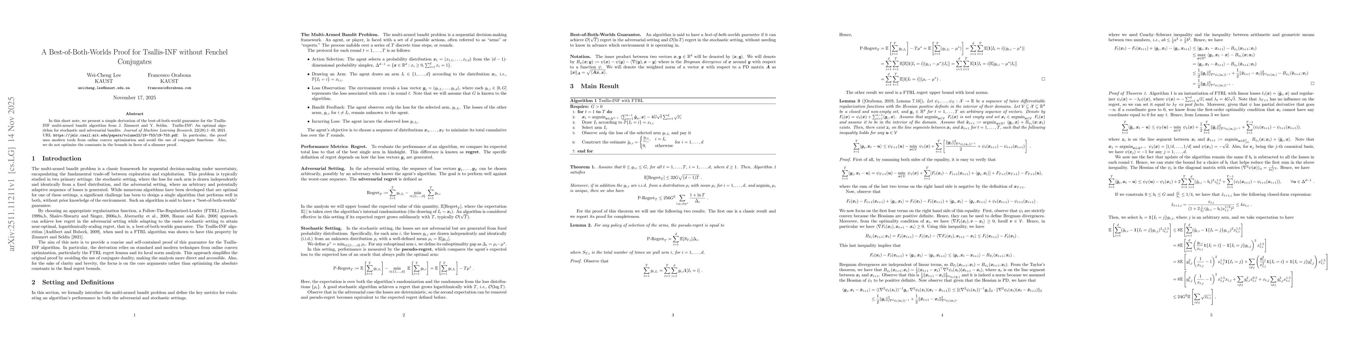 Thumbnail for A Best-of-Both-Worlds Proof for Tsallis-INF without Fenchel Conjugates