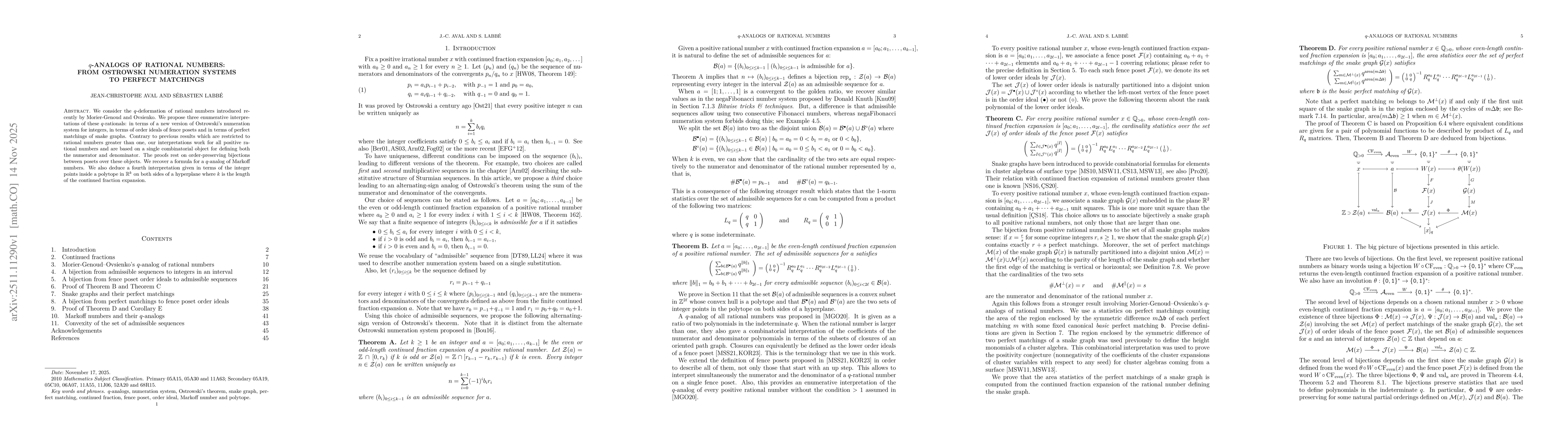 Thumbnail for $q$-analogs of rational numbers: from Ostrowski numeration systems to perfect matchings