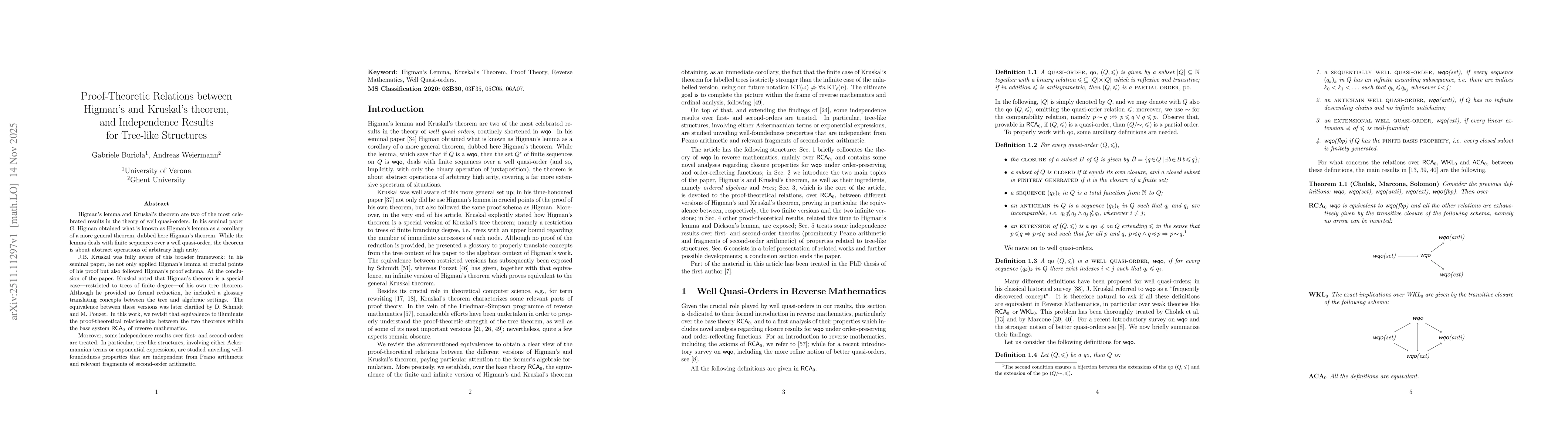 Thumbnail for Proof-Theoretic Relations between Higman's and Kruskal's theorem, and Independence Results for Tree-like Structures