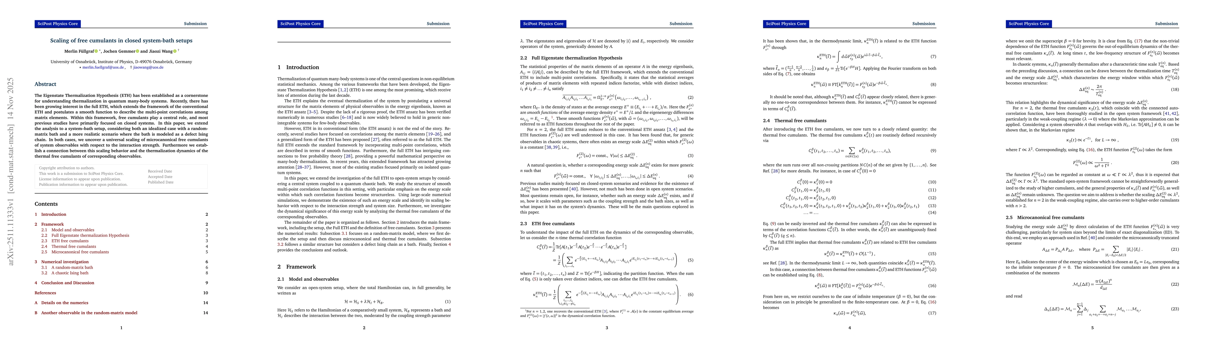 Thumbnail for Scaling of free cumulants in closed system-bath setups
