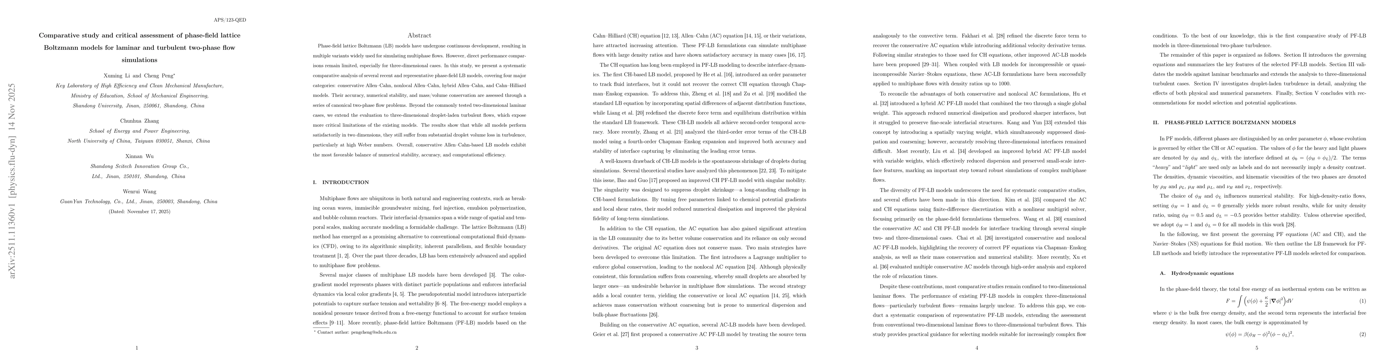 Thumbnail for Comparative study and critical assessment of phase-field lattice Boltzmann models for laminar and turbulent two-phase flow simulations