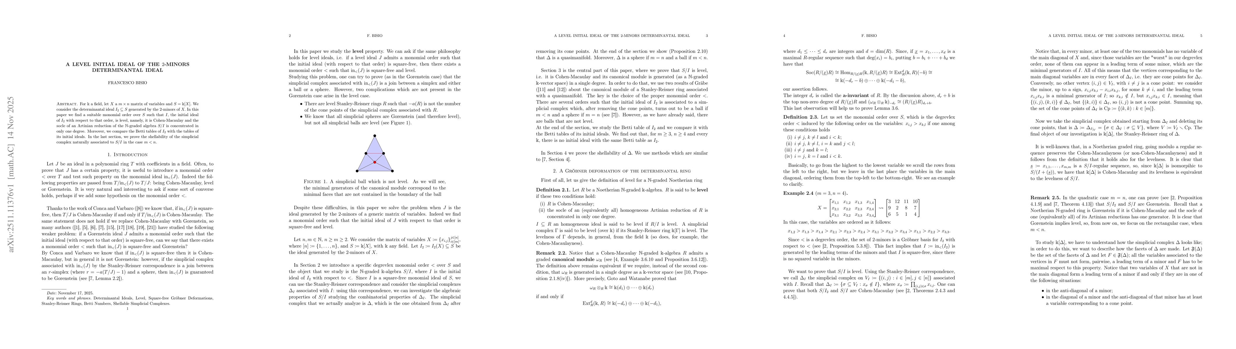 Thumbnail for A level initial ideal of the 2-minors determinantal ideal