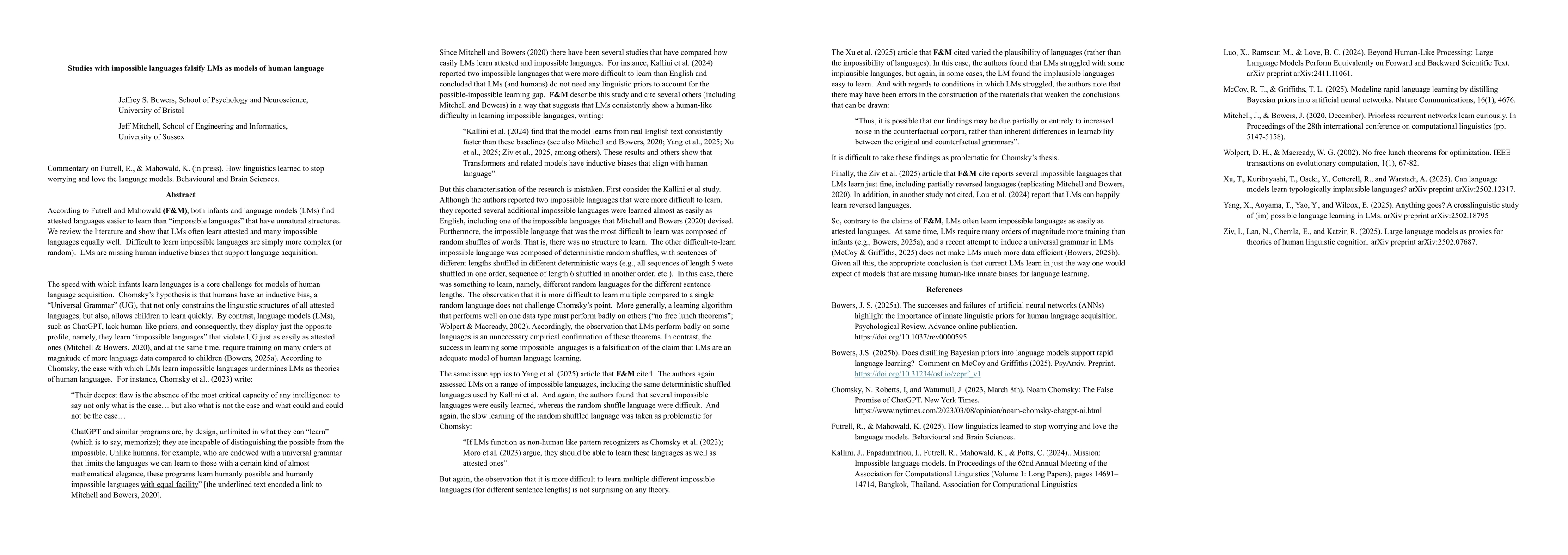 Thumbnail for Studies with impossible languages falsify LMs as models of human language