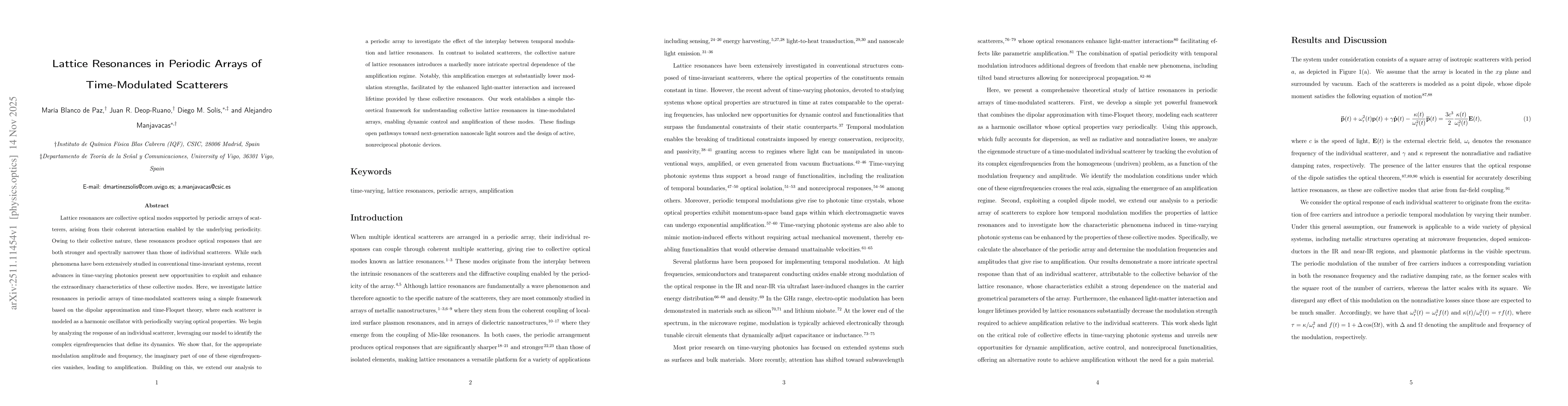 Thumbnail for Lattice Resonances in Periodic Arrays of Time-Modulated Scatterers
