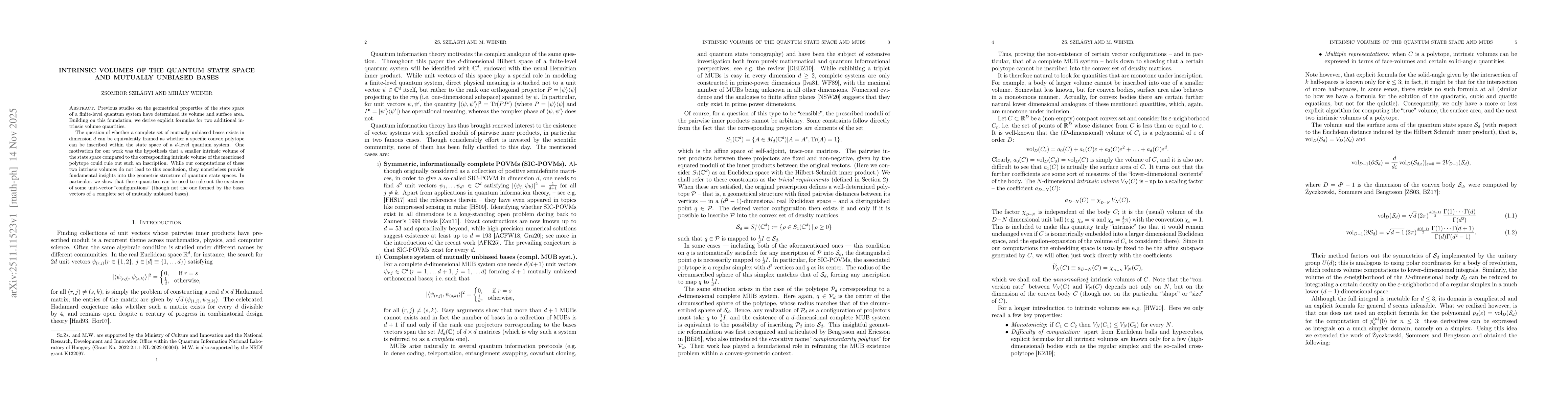 Thumbnail for Intrinsic volumes of the quantum state space and mutually unbiased bases
