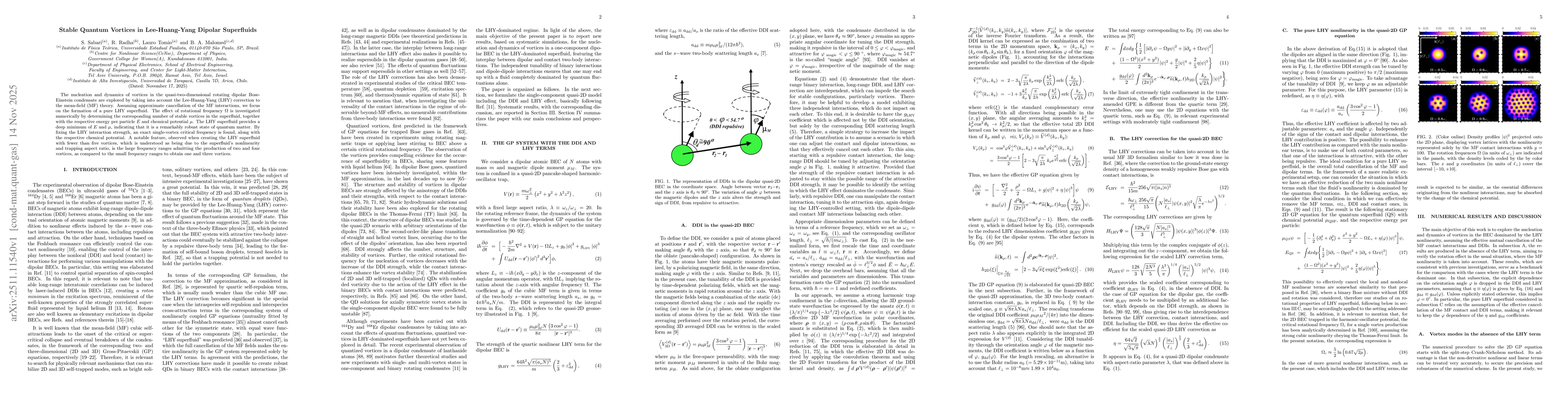 Thumbnail for Stable Quantum Vortices in Lee-Huang-Yang Dipolar Superfluids