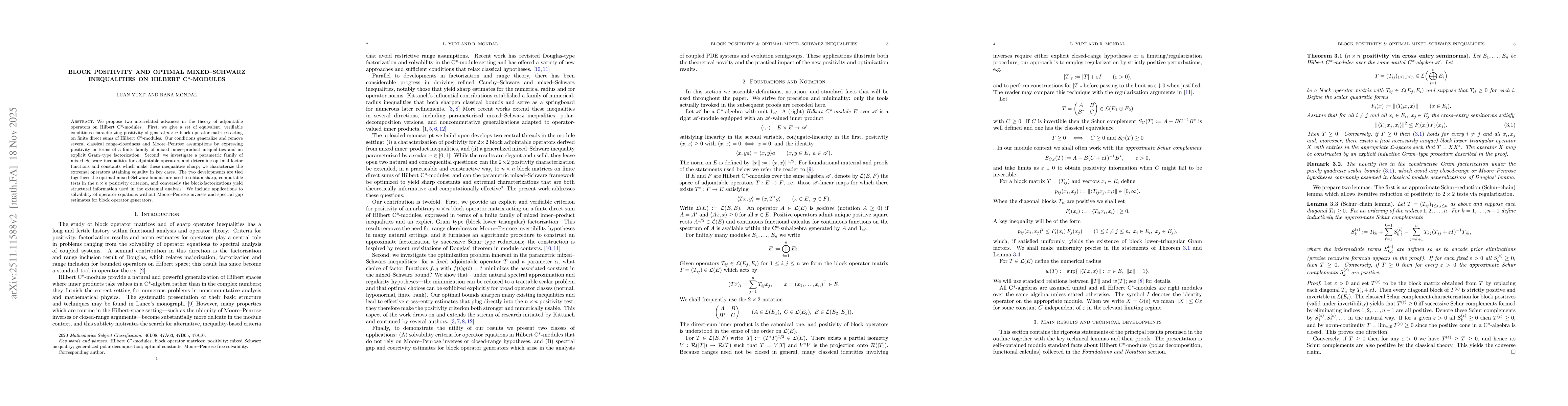 Thumbnail for Block Positivity and Optimal Mixed-Schwarz Inequalities on Hilbert $C^*$-Modules