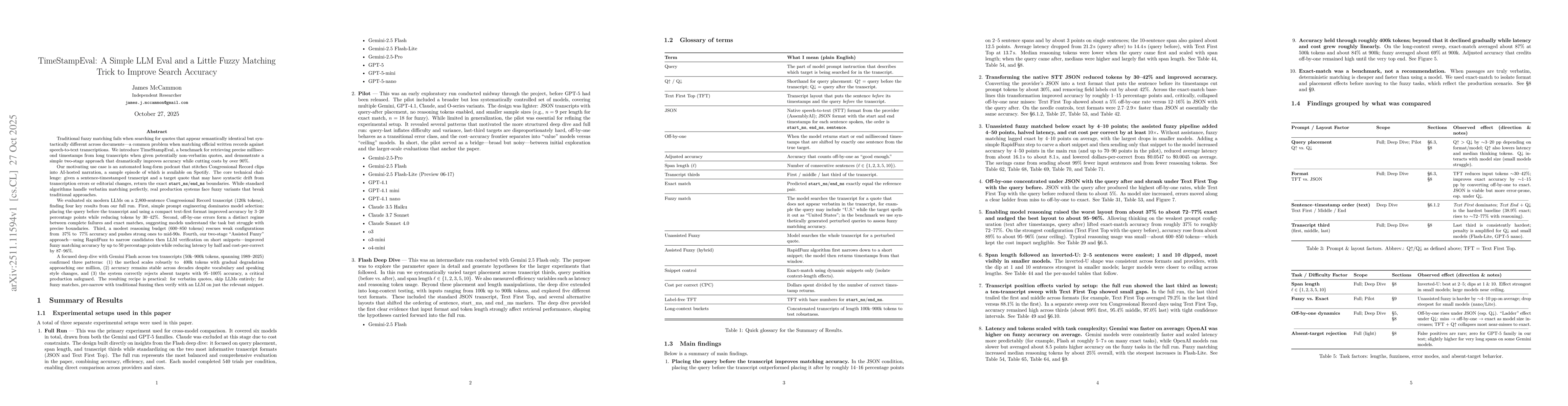 Thumbnail for TimeStampEval: A Simple LLM Eval and a Little Fuzzy Matching Trick to Improve Search Accuracy