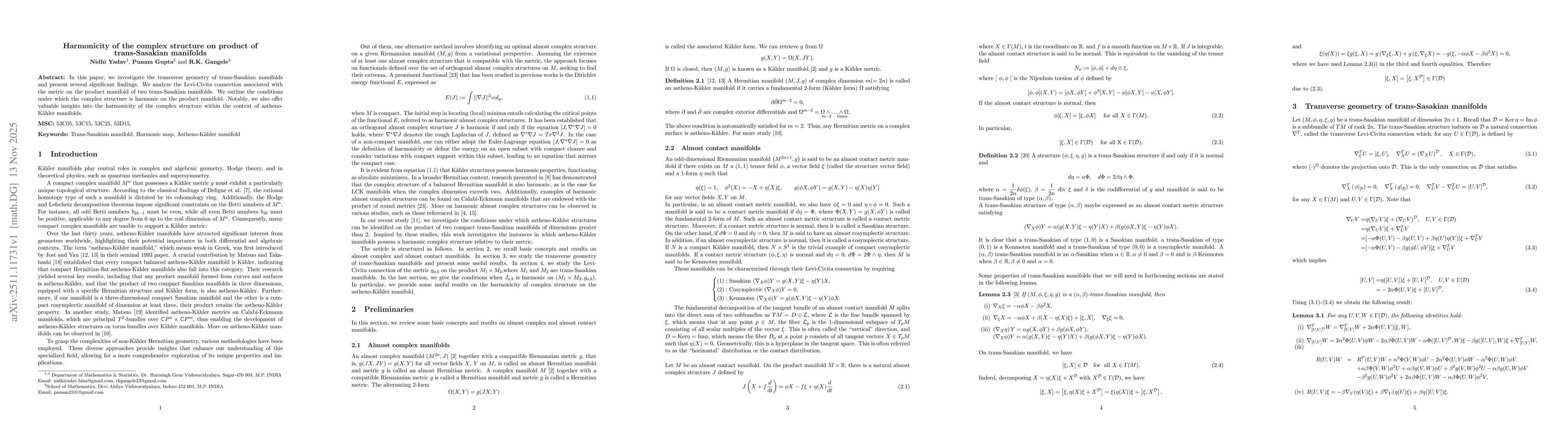 Thumbnail for Harmonicity of the complex structure on product of trans-Sasakian manifolds