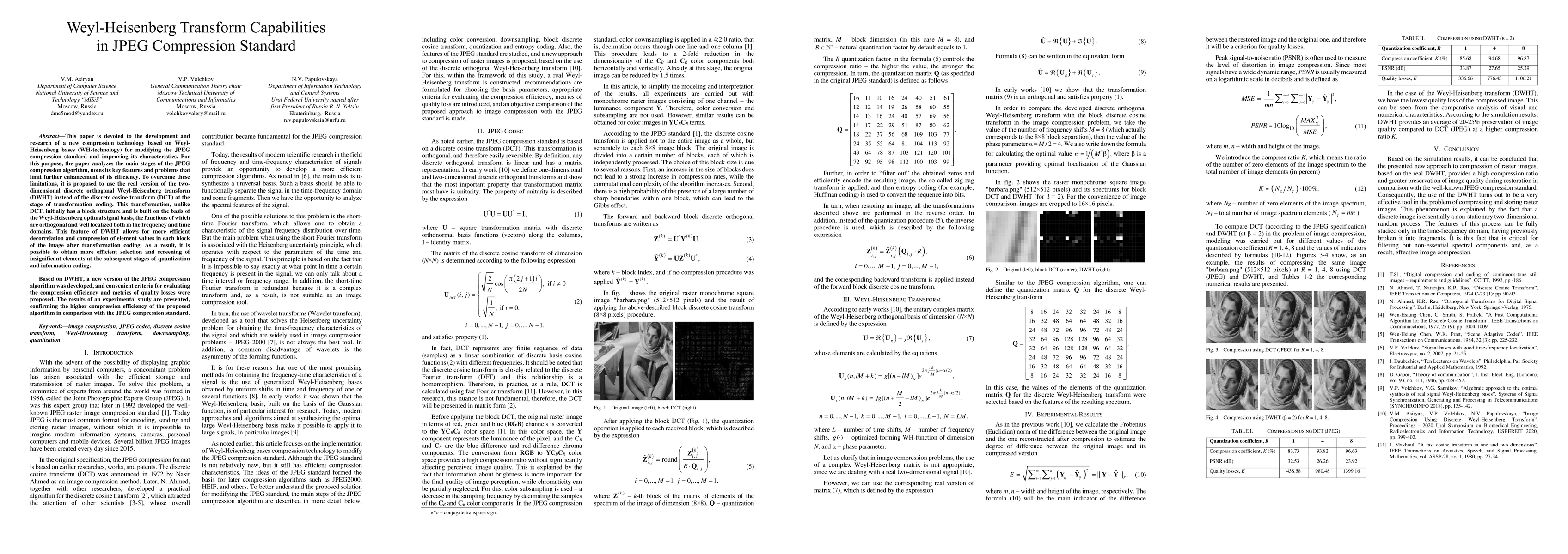 Thumbnail for Weyl-Heisenberg Transform Capabilities in JPEG Compression Standard
