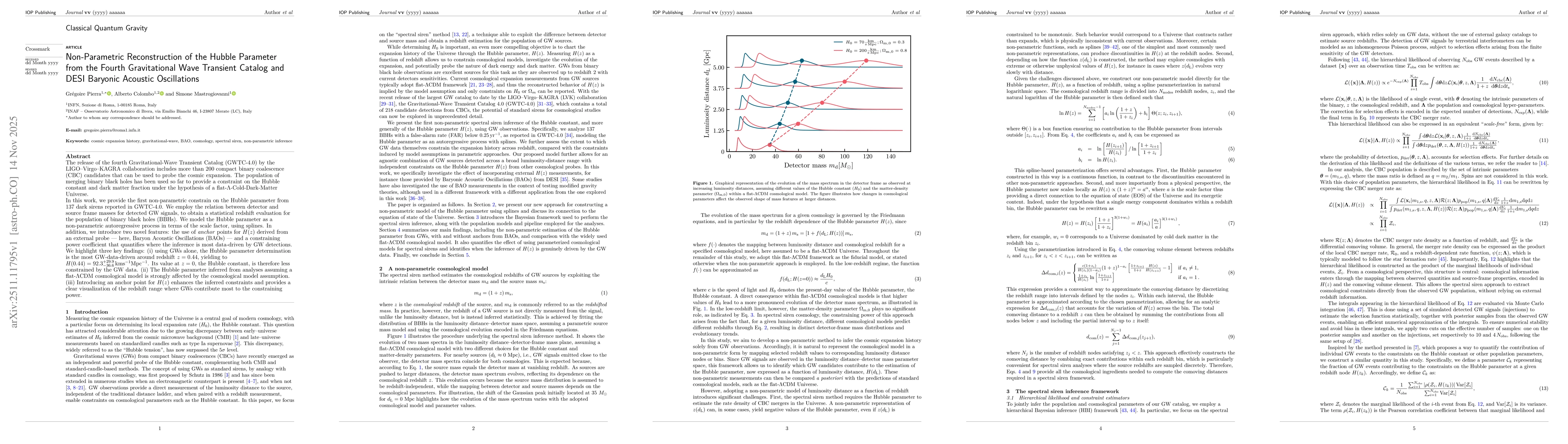 Thumbnail for Non-Parametric Reconstruction of the Hubble Parameter from the Fourth Gravitational Wave Transient Catalog and DESI Baryonic Acoustic Oscillations