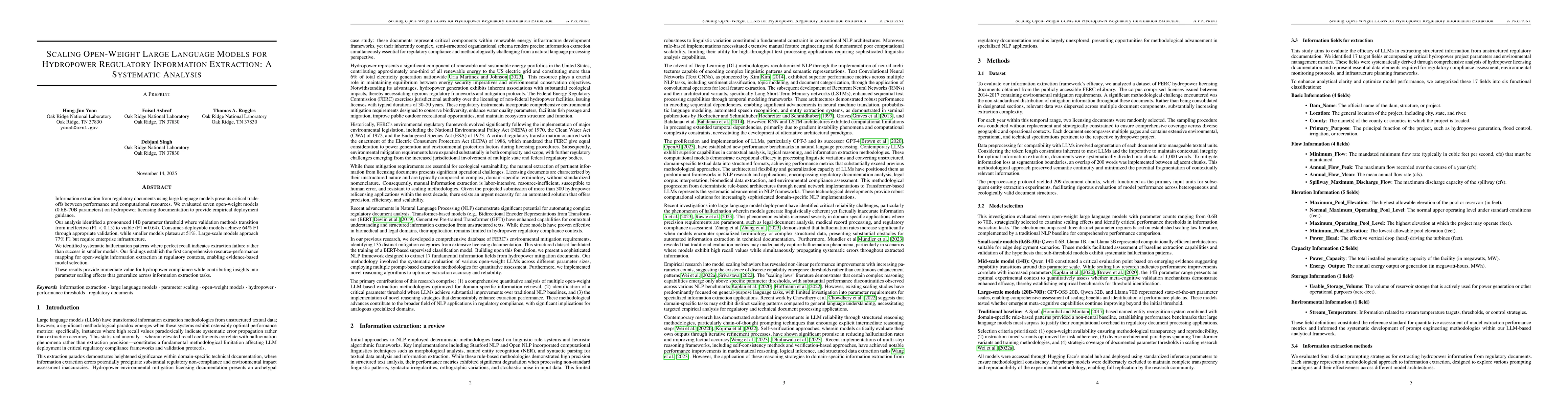 Thumbnail for Scaling Open-Weight Large Language Models for Hydropower Regulatory Information Extraction: A Systematic Analysis