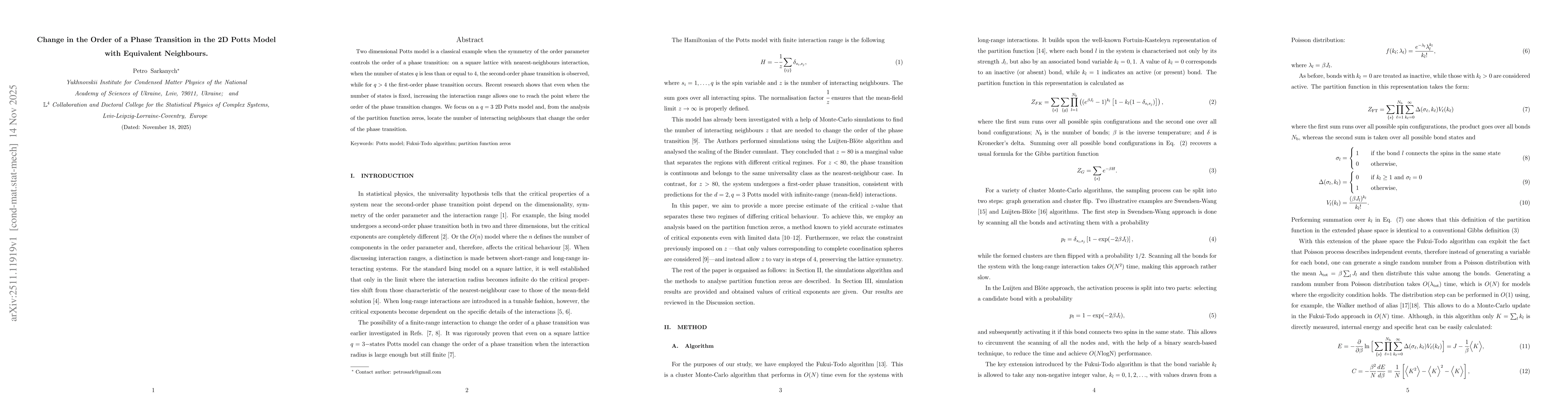 Thumbnail for Change in the Order of a Phase Transition in the 2D Potts Model with Equivalent Neighbours