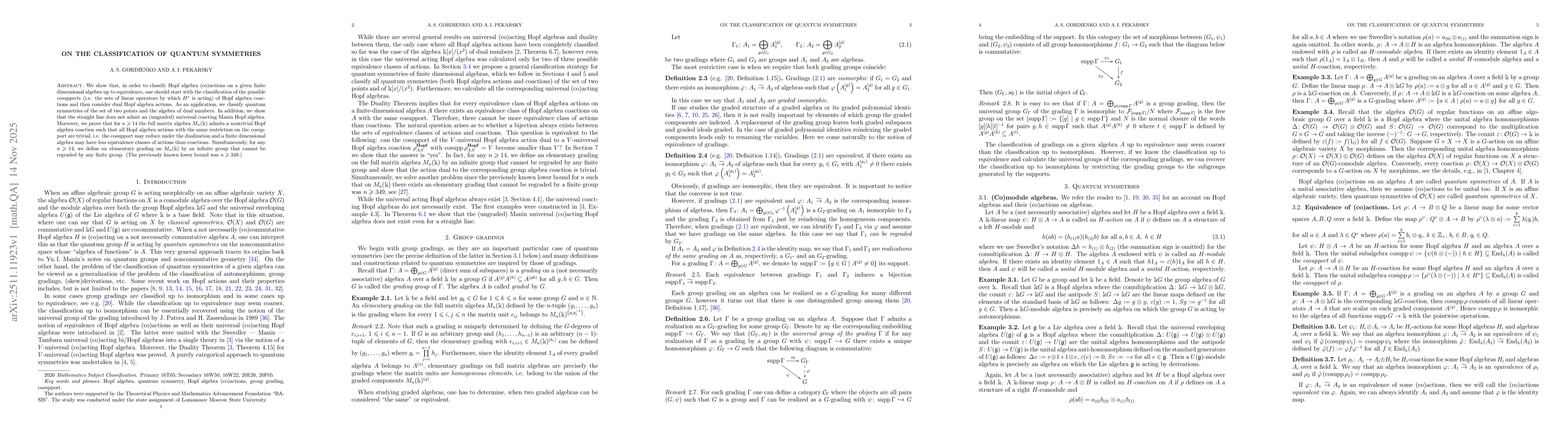 Thumbnail for On the classification of quantum symmetries